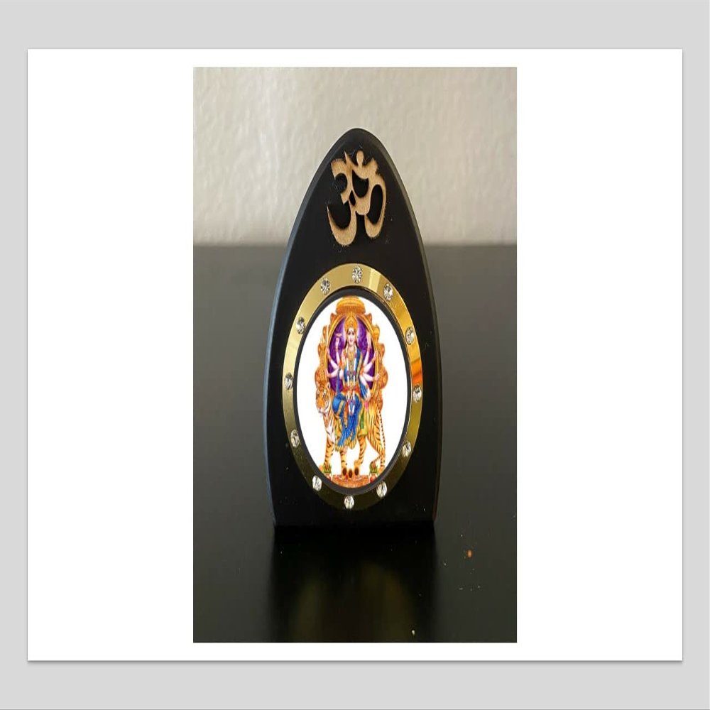 Ma Durga Sherawali Wooden Frame for Car Dashboard Home Office Temple Mandir Hinduism