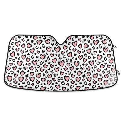 Leopard Print Cheetah Pink Heart Car Sun Visor - Accordion Folding Auto Sunshade for Truck SUV - 55 x 28 Inch