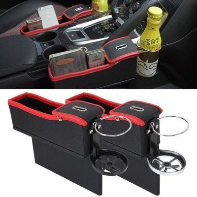 Lingland 2 PCS Car Seat Crevice Storage Box with Interval Cup Drink Holder Organizer Auto Gap Pocket Stowing Tidying for Phone Pad Card Coin Case Accessories(Black) Car storage box storage box storage