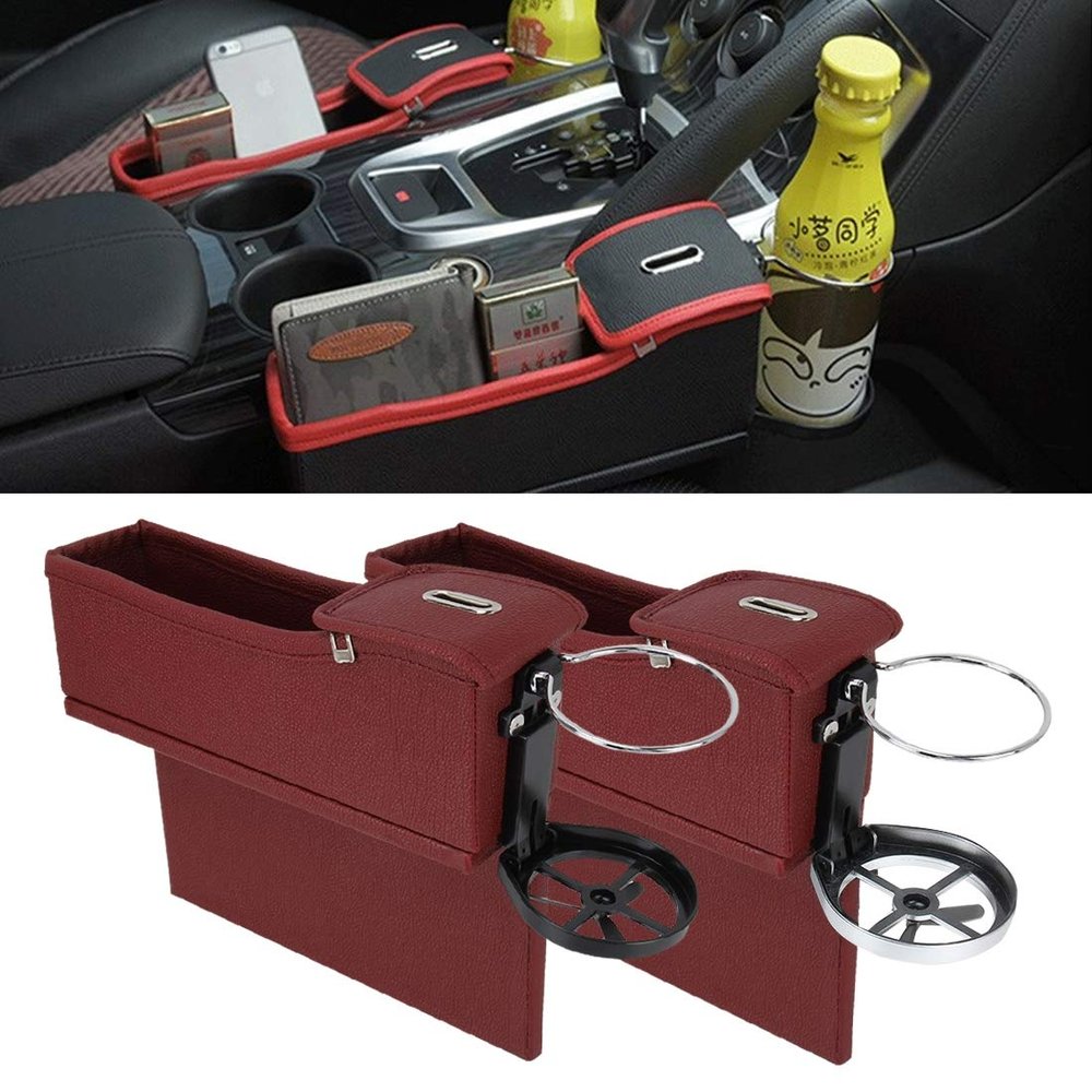 Lingland 2 PCS Car Seat Crevice Storage Box with Interval Cup Drink Holder Organizer Auto Gap Pocket Stowing Tidying for Phone Pad Card Coin Case Accessories(Black) Car storage box storage box storage