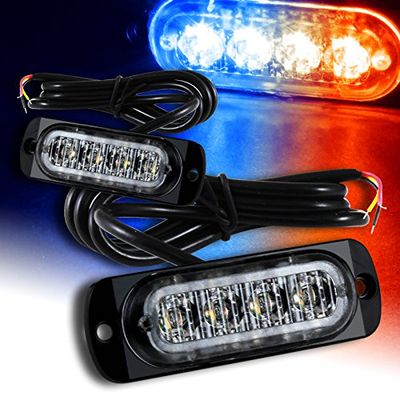 Q1-TECH, LED Emergency Strobe Lights, 2PCS Red Blue 4-LED Strobe Warning Emergency Flashing Light Caution Construction Hazard Light Bar For Car Truck Van Off Road Vehicle SUV Surface Mount