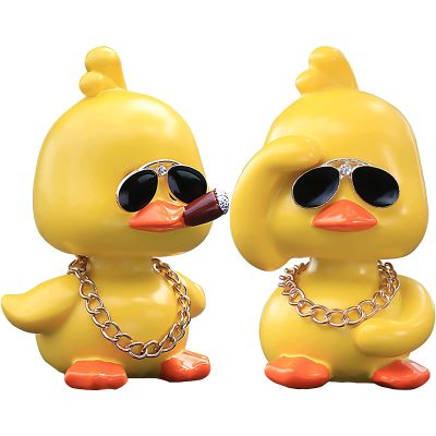 wonuu Cute Yellow Duck Car Ornaments Cool Duck Car Dashboard Decorations Shaking Head Doll
