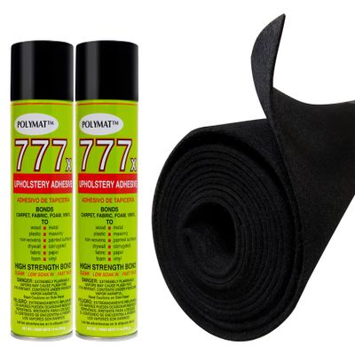 12FT x 3.75FT Black Carpet ROLL + 2 CANS of 777 Glue for Polymat Series 35 Latex Backed Carpet