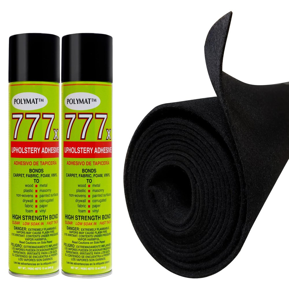 12FT x 3.75FT Black Carpet ROLL + 2 CANS of 777 Glue for Polymat Series 35 Latex Backed Carpet