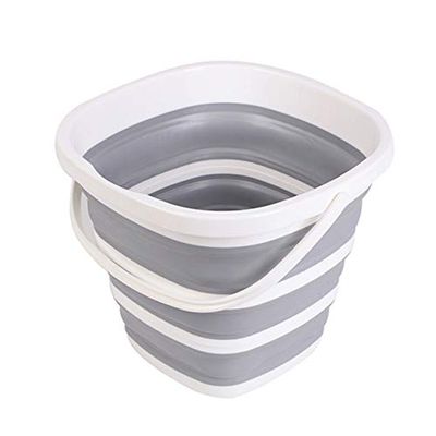 kkhouse Silicone Bucket for Fishing Promotion Folding Bucket Car Wash Outdoor Fishing Supplies Square 10L Bathroom Kitchen Camp Bucket (Grey)