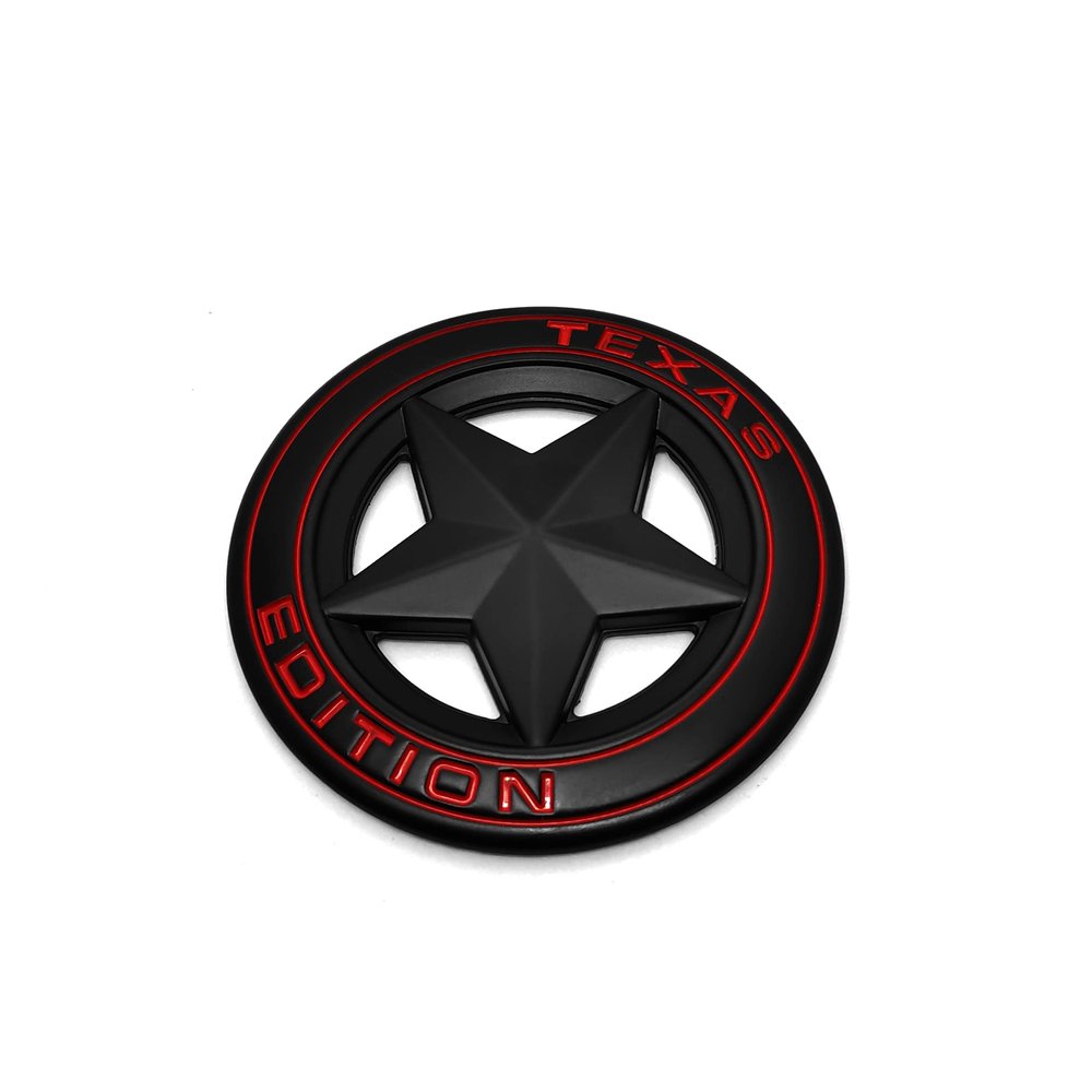 PTDecals 1PCS Big Texas Star Emblem Texas Edition Auto Car Badge Sticker Decals 7.5CM(2.95") (Black red)