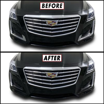 SlickMod Chrome Delete Blackout Vinyl Overlay for 2014-2019 Cadillac CTS Front Lower Side Chrome Trim (4. Lower Side Trim, Gloss Black)