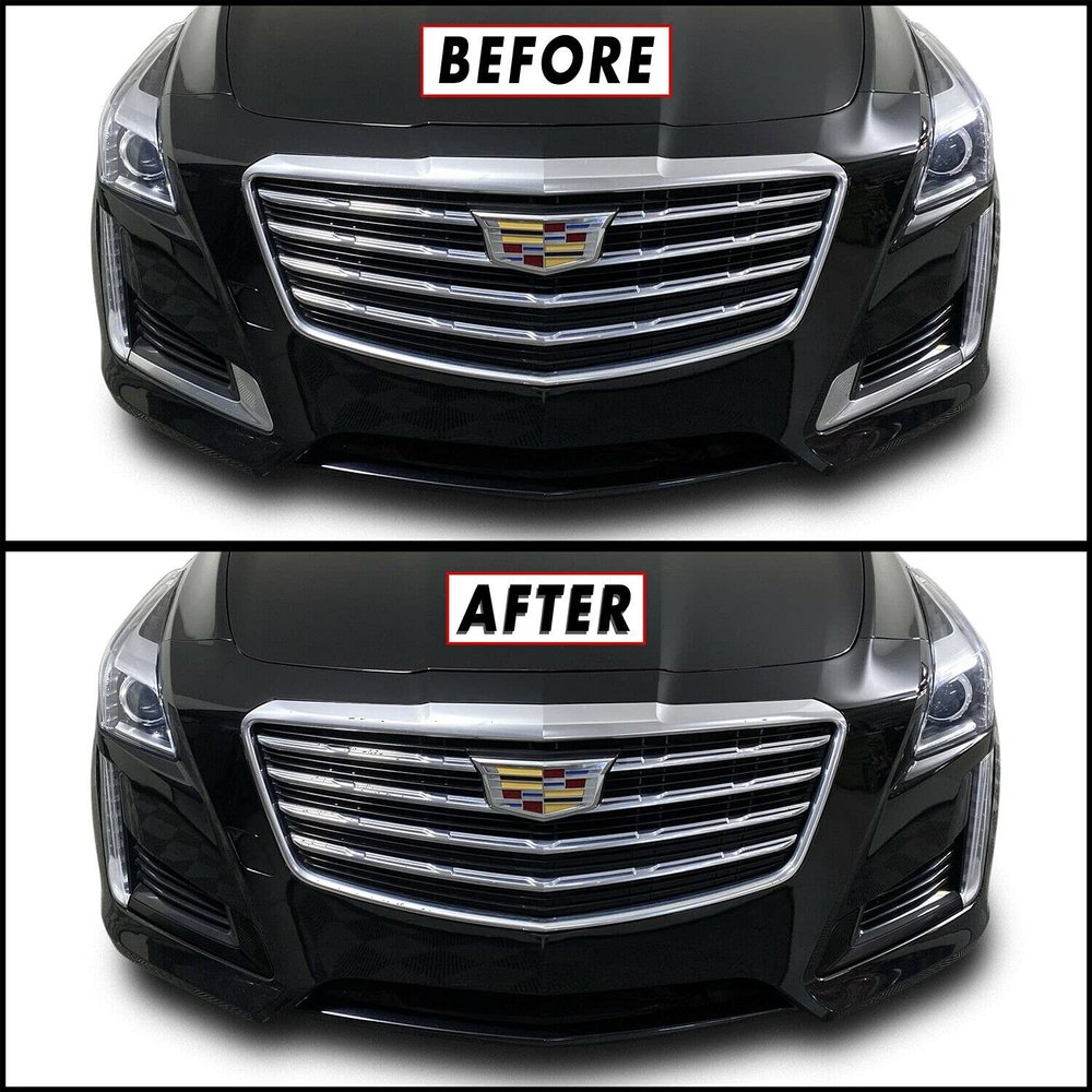 SlickMod Chrome Delete Blackout Vinyl Overlay for 2014-2019 Cadillac CTS Front Lower Side Chrome Trim (4. Lower Side Trim, Gloss Black)