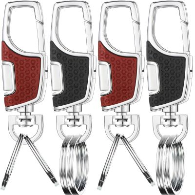 Frienda 4 Pieces Key Chain Quality Heavy Duty Car Stainless Steel Key Holder with Ring for Men and Women, Black and Brown