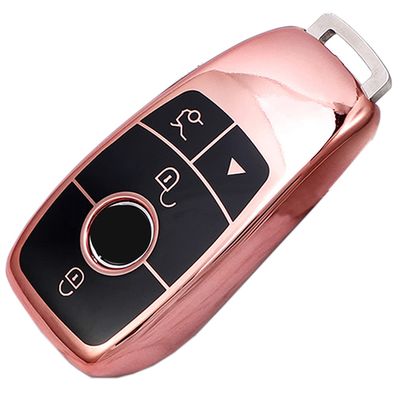 Muxkenper for Mercedes Benz key fob cover Soft TPU Remote Key Case Protector Fits for Mercedes Benz A-Class C-Class S-Class E-Class G-Class 2019 2020 2021 Smart Keyless Entry Accessories (Pink)