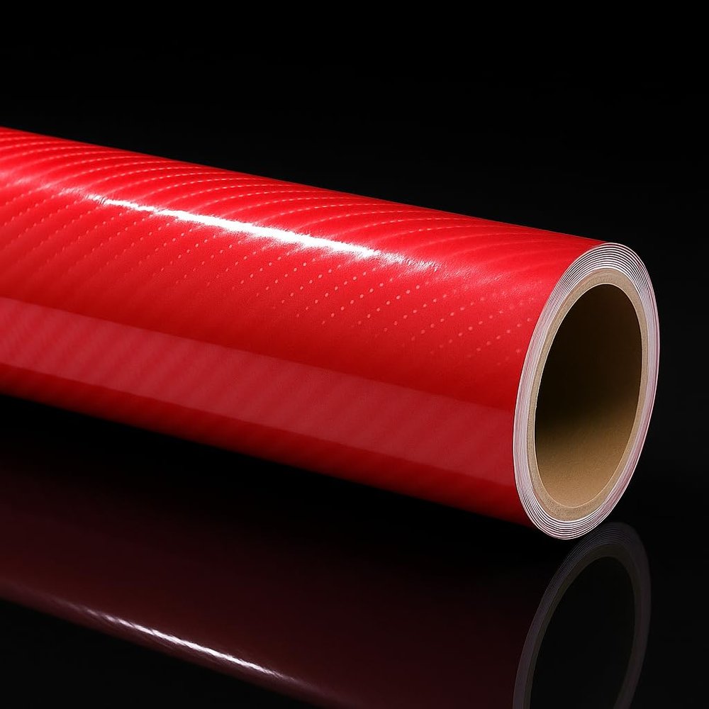 RockRose Epoxy High Gloss 7D Red Carbon Fiber Vinyl Wrap, Anti-Wrinkle, Air Release Automotive Bubble Wrap, Self Adhesive Car Vinyl Sticker DIY Decals 5FT x 8FT