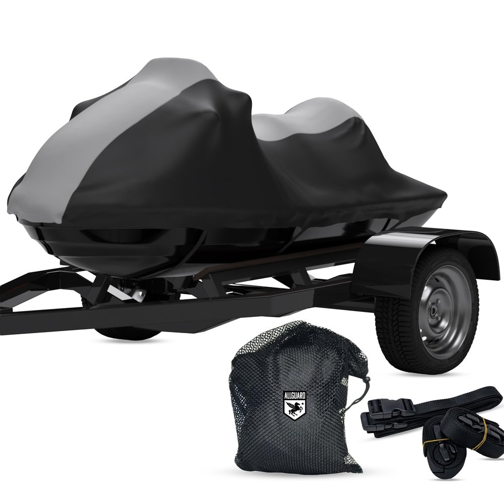 Weatherproof Max Jet Ski Cover Compatible with 2012-2026 Sea Doo RXP-X Series Gray/Black All Weather Includes Trailer Straps and Storage Bag