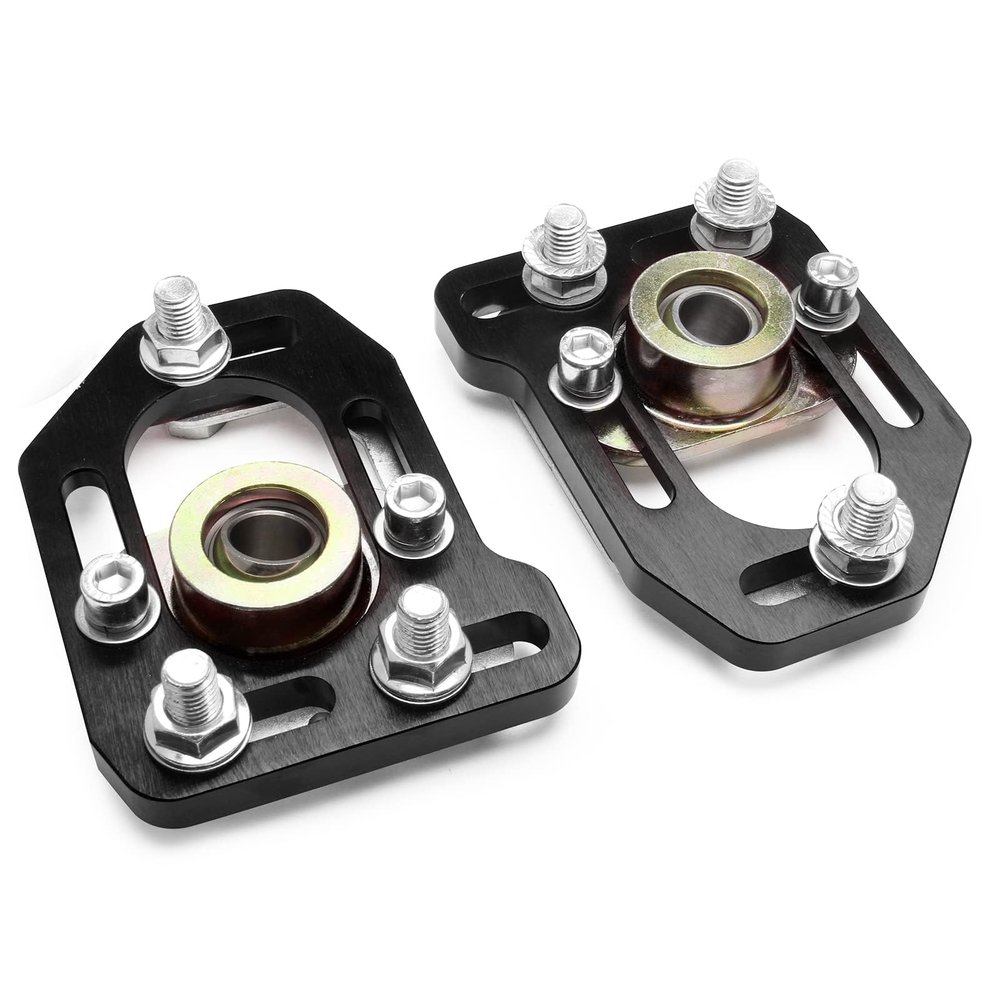 HTRACING 2 Pcs Caster Camber Plates Compatible with Ford Mustang 1979-1989 Front Adjustable +/-3.0 Camber +/-2.0 Caster Plates Aluminum Alloy 79 80 81 82 83 84 85 86 87 88 89 (Black)