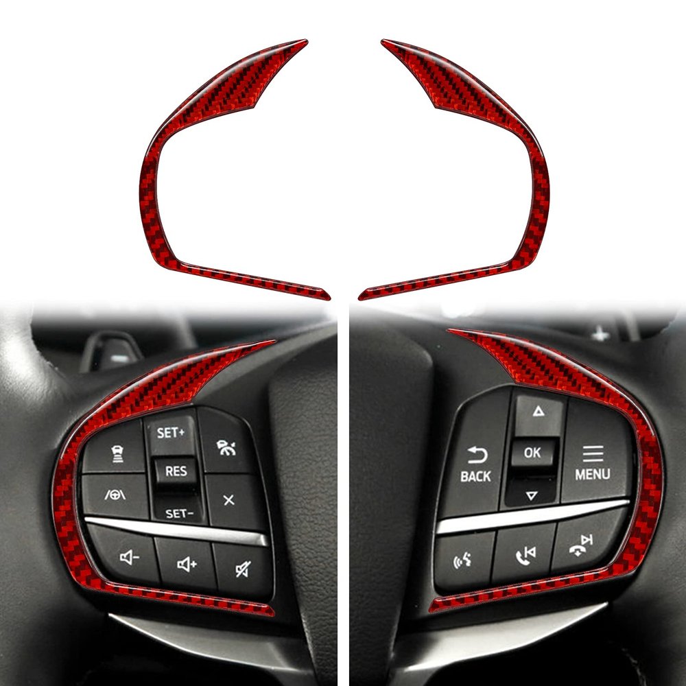 nuoozy Carbon Fiber Steering Wheel Button Frame Cover Trim Compatible with Ford Explorer 2020 2021 2022 2023 2024 Interior Accessories Red (2Pcs)