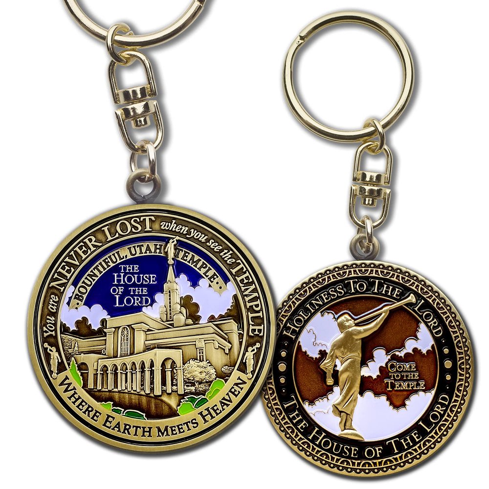 Armor Coin & Emblem - Bountiful Utah LDS Temple Keychain Commemorative Temple Keepsake with Double-Sided Design & Swivel Attachment Durable Base Metal with Decorative Plating