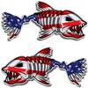 2 pcs US Flag Skeleton Fish Sticker by NTICKER - Waterproof Vinyl, Patriotic American Flag Fishbone Kayak, Fishing Boat Decal (6in, LR) view 1