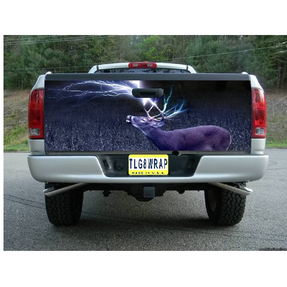 GRAPHIX EXPRESS T73 Deer Lightning Hunting Tailgate WRAP Vinyl Graphic Decal Sticker F150 F250 F350 Ram Silverado Sierra Tundra Ranger Frontier Titan Tacoma 1500 2500 3500 Bed Cover