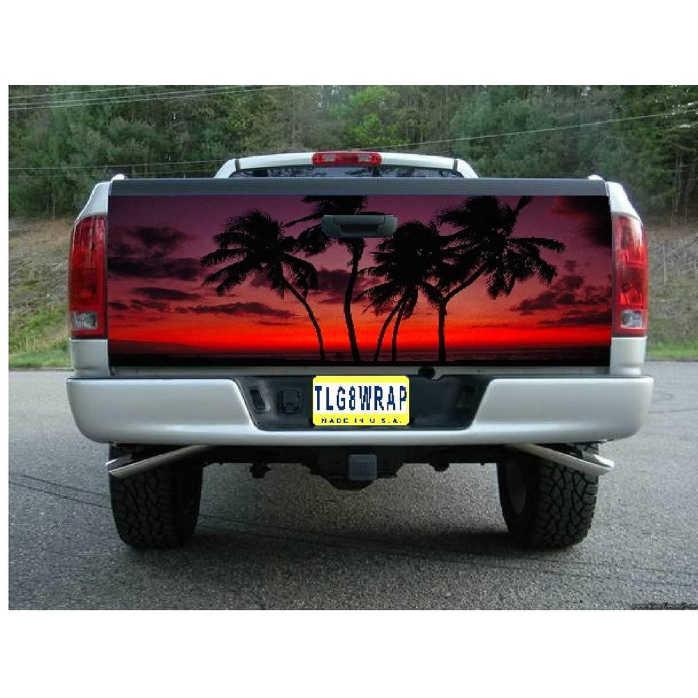 GRAPHIX EXPRESS T173 Palm Tree Trees Beach Ocean Tailgate WRAP Vinyl Graphic Decal Sticker F150 F250 F350 Ram Silverado Sierra Tundra Ranger Frontier Titan Tacoma 1500 2500 3500 Bed Cover