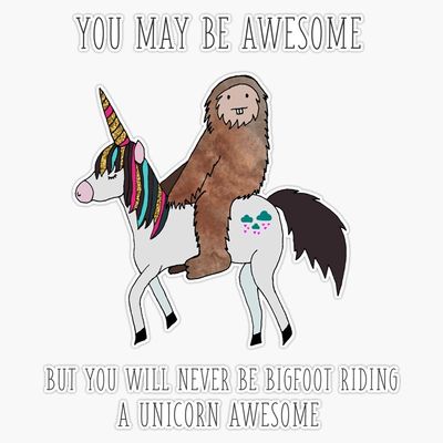 Bigfoot Riding A Unicorn Sticker Decal Bumper Sticker 5"