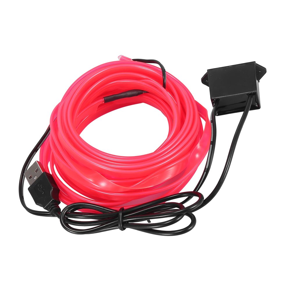 X AUTOHAUX 5 Meter/16ft Interior USB Neon EL Wire String Strip Pink Cold Light Glow String Strip Set for Car Decoration