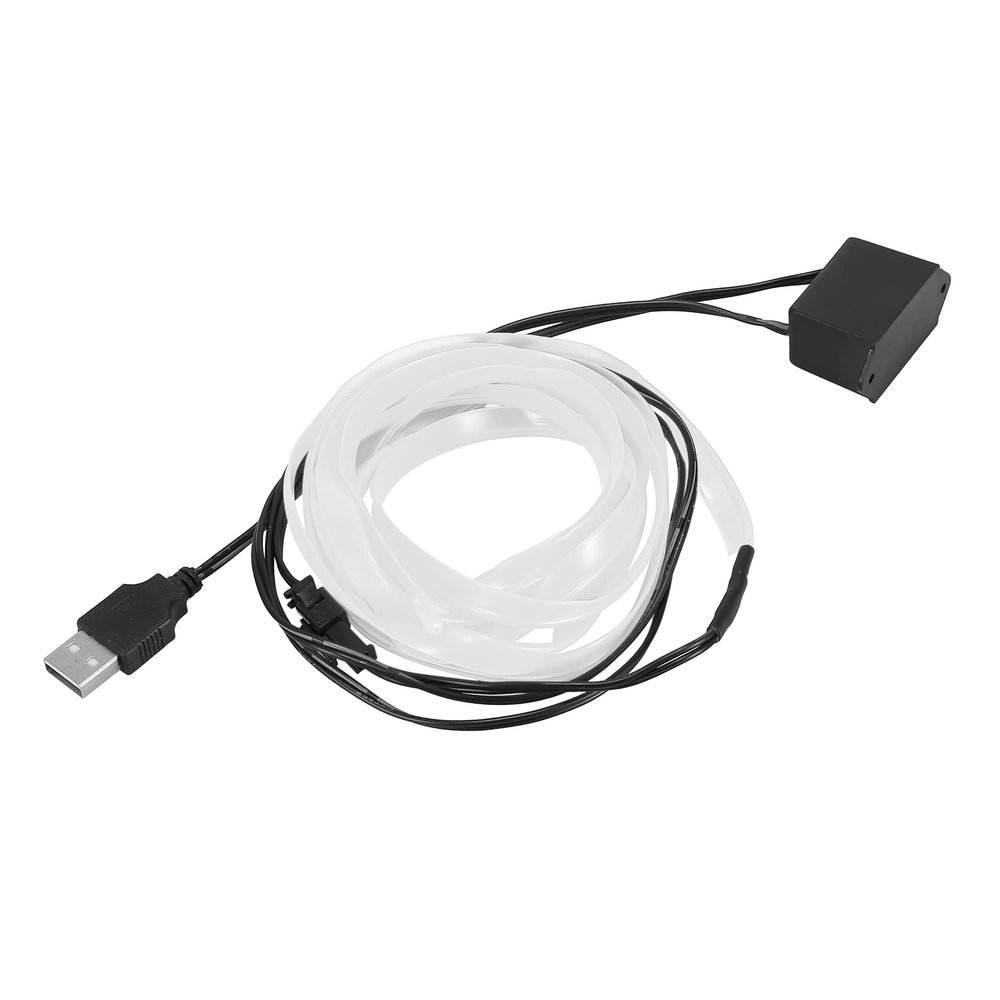 X AUTOHAUX 2 Meter/6ft Interior USB Neon EL Wire String Strip Ice Blue Cold Light Glow String Strip Set for Car Decoration