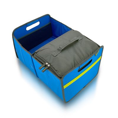 meori Collapsible Trunk Organizer for Car with Cooler for Groceries Road Trips 2 Compartments Heavy Duty Mesh Pocket Ripstop