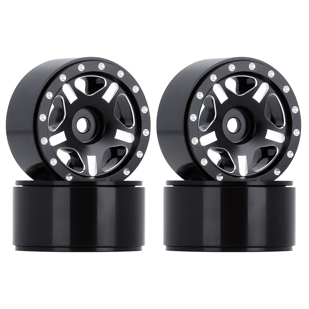 1.0" Beadlock CNC Micro Crawler Alloy Wheel Rim Hub for 1/24 RC Crawler Car Axial SCX24 90081 AXI00001-4Pc Black