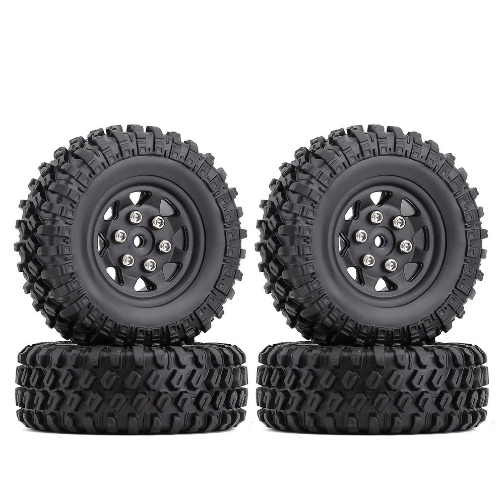 49 * 18mm Beadlock Micro Crawler Wheel Rims Tires Set for 1/24 RC Crawler Car Axial SCX24 90081-4Pc Black