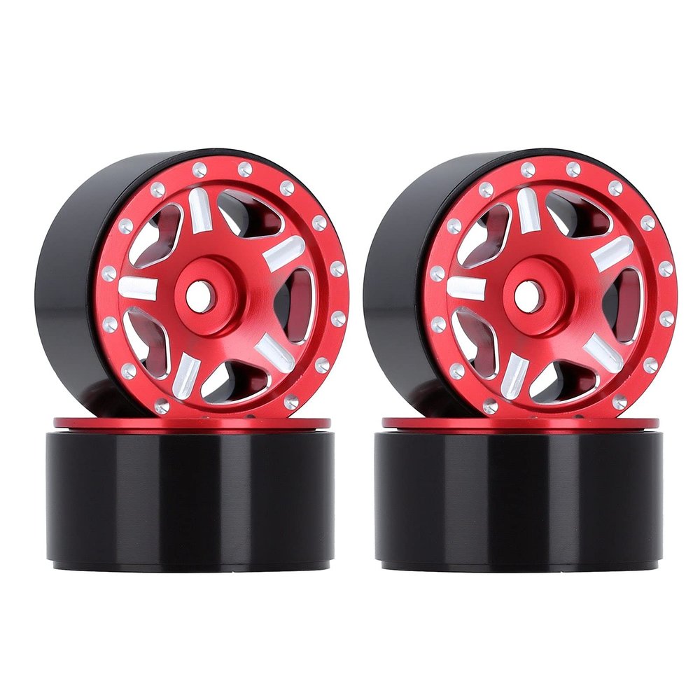 1.0" Beadlock CNC Micro Crawler Alloy Wheel Rim Hub for 1/24 RC Crawler Car Axial SCX24 90081 AXI00001-4Pc Red