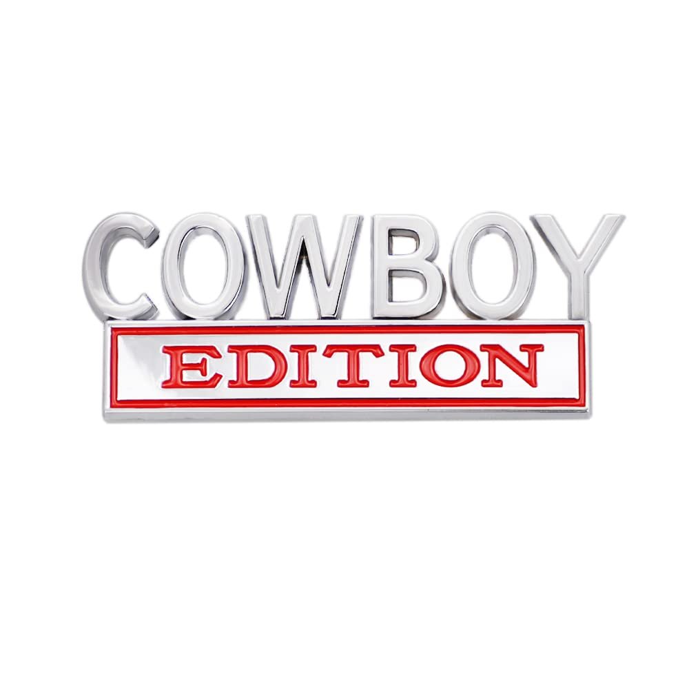 Cowboy Edition Emblem Car Side Rear Front Hood Trunk Door Badge 3D Decal Sticker Fit for Car Truck SUV (Cowboy, Silver Red)