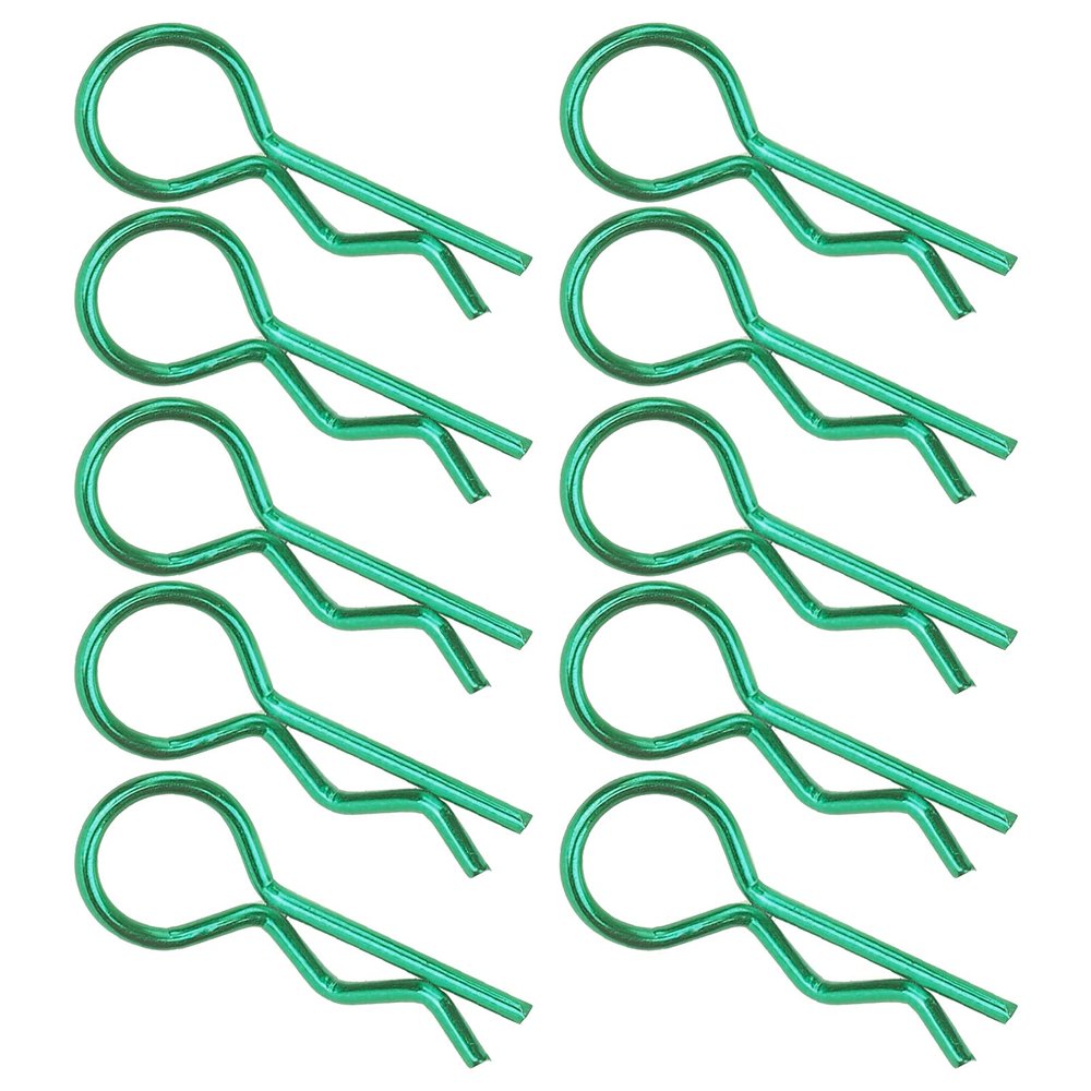 VGEBY RC Car Shell Clips, 10Pcs Not Easy to Corrode RShape Metal Body Clips LongLasting and RC Car Shell Clip Pins Fit for 1/5 1/6 1/8 1/10 RC Car(Green) Car Model Accessory