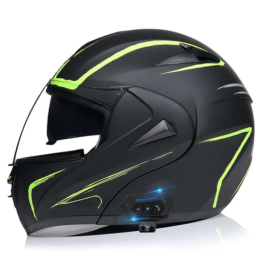 SDFGDFD Bluetooth Modular Helmet, Full face Motorcycle Anti-Collision Helmet has obtained DOT/ECE Certification, Full Face Motorbike Helmet Double-Layer Sun Visor Inner Shirt Detachable