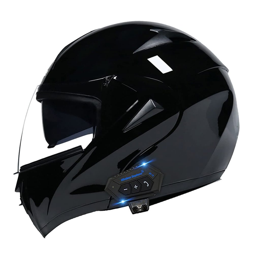 SDFGDFD Bluetooth Modular Helmet, Full face Motorcycle Anti-Collision Helmet has obtained DOT/ECE Certification, Full Face Motorbike Helmet Double-Layer Sun Visor Inner Shirt Detachable