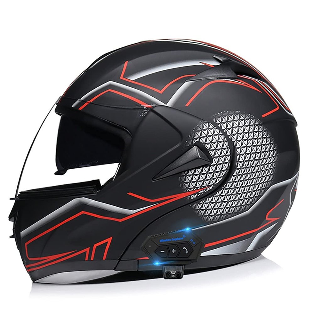 SDFGDFD Bluetooth Modular Helmet, Full face Motorcycle Anti-Collision Helmet has obtained DOT/ECE Certification, Full Face Motorbike Helmet Double-Layer Sun Visor Inner Shirt Detachable