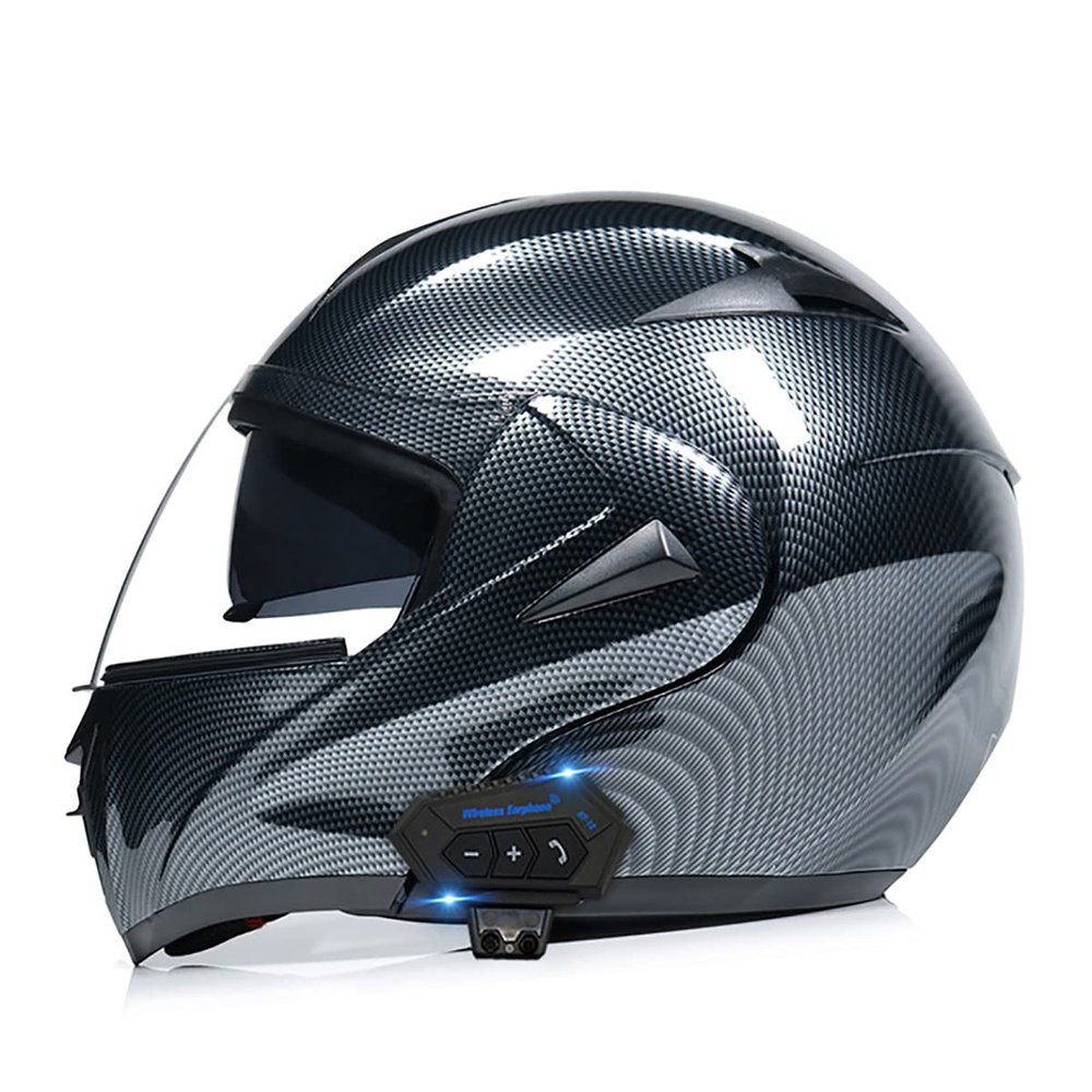 SDFGDFD Bluetooth Modular Helmet, Full face Motorcycle Anti-Collision Helmet has obtained DOT/ECE Certification, Full Face Motorbike Helmet Double-Layer Sun Visor Inner Shirt Detachable
