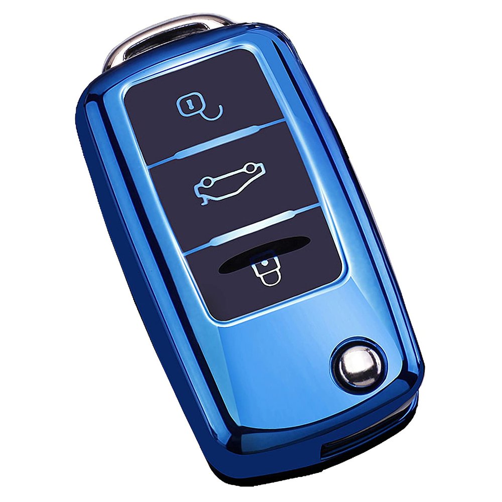 Cacacar Key Fob Cover for VW, Premium Soft TPU Full Protection Key Fob Case for VW Jetta Golf Polo MK6 Passat Tiguan Beetle Key Cover (Blue)