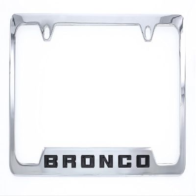 Ford Bronco Metal License Plate Frame Tag Holder - Chrome with Black