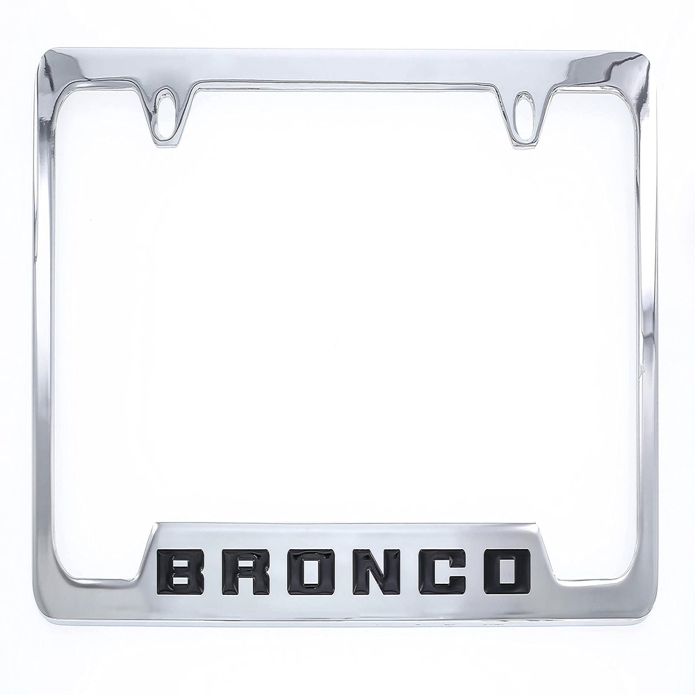 Ford Bronco Metal License Plate Frame Tag Holder - Chrome with Black