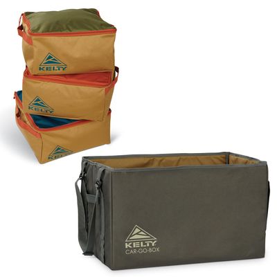 Kelty CARGO Box Camping, Tailgating, Travel Organization Kit, Large Structured Tote + 3 Individual Pods Storage for Trucks, Vans, SUVs Cars Color Coded Packing Cubes, Rugged + Water Resistant 45L