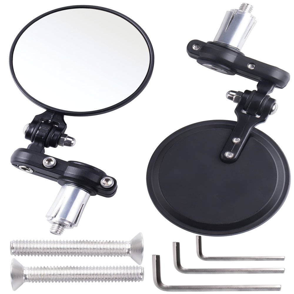 ORAEVY Universal Motorcycle Mirrors - 3 Inch Round 7/8" bar Folding Bar End Side Mirror Compatible with Ebike Honda Scooter Suzuki Yamaha Kawasaki Victory Harley Ducati and More