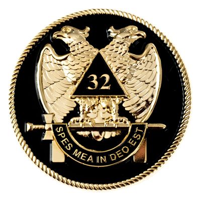 32nd Degree Scottish Rite Round Masonic Auto Emblem - [Black & Gold][2'' Diameter]