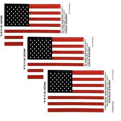 Made in The USA Pack of 3 Left Hand US Flag Sticker Decals, Waterproof Vinyl Self-Adhesive American Flag Stickers (2 3/8"x4"-Pack of 3)