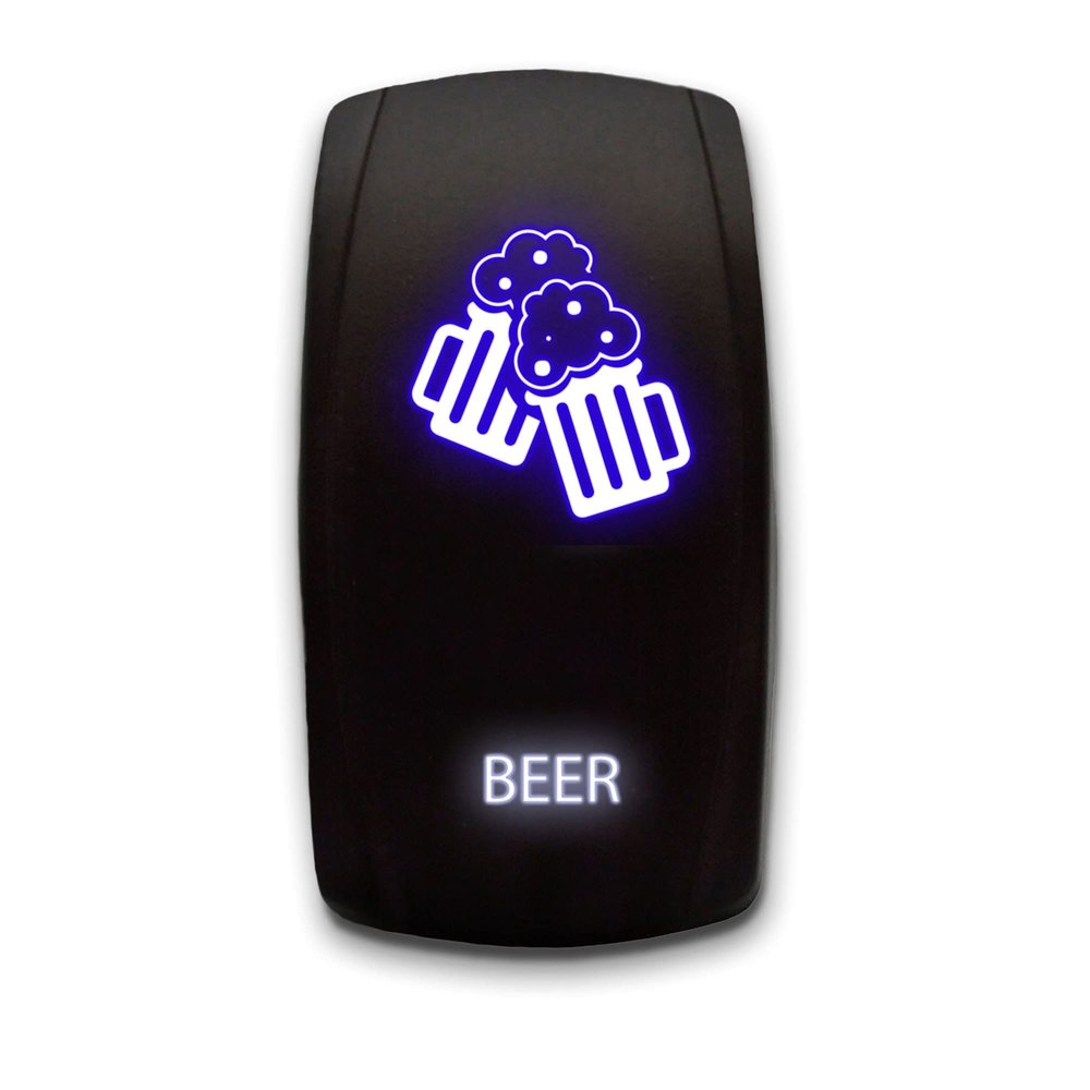 Beer Laser Etched 5-Pin Single Pole Single Throw Vertical Rocker Switch ON-Off SPST Toggle Switch 20A 12V, Blue/White