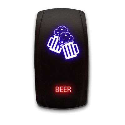 Beer Laser Etched 5-Pin Single Pole Single Throw Vertical Rocker Switch ON-Off SPST Toggle Switch 20A 12V, Blue/Red