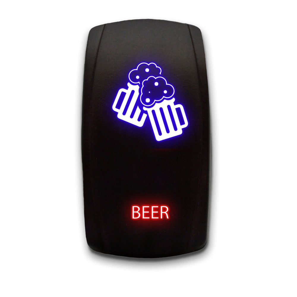 Beer Laser Etched 5-Pin Single Pole Single Throw Vertical Rocker Switch ON-Off SPST Toggle Switch 20A 12V, Blue/Red