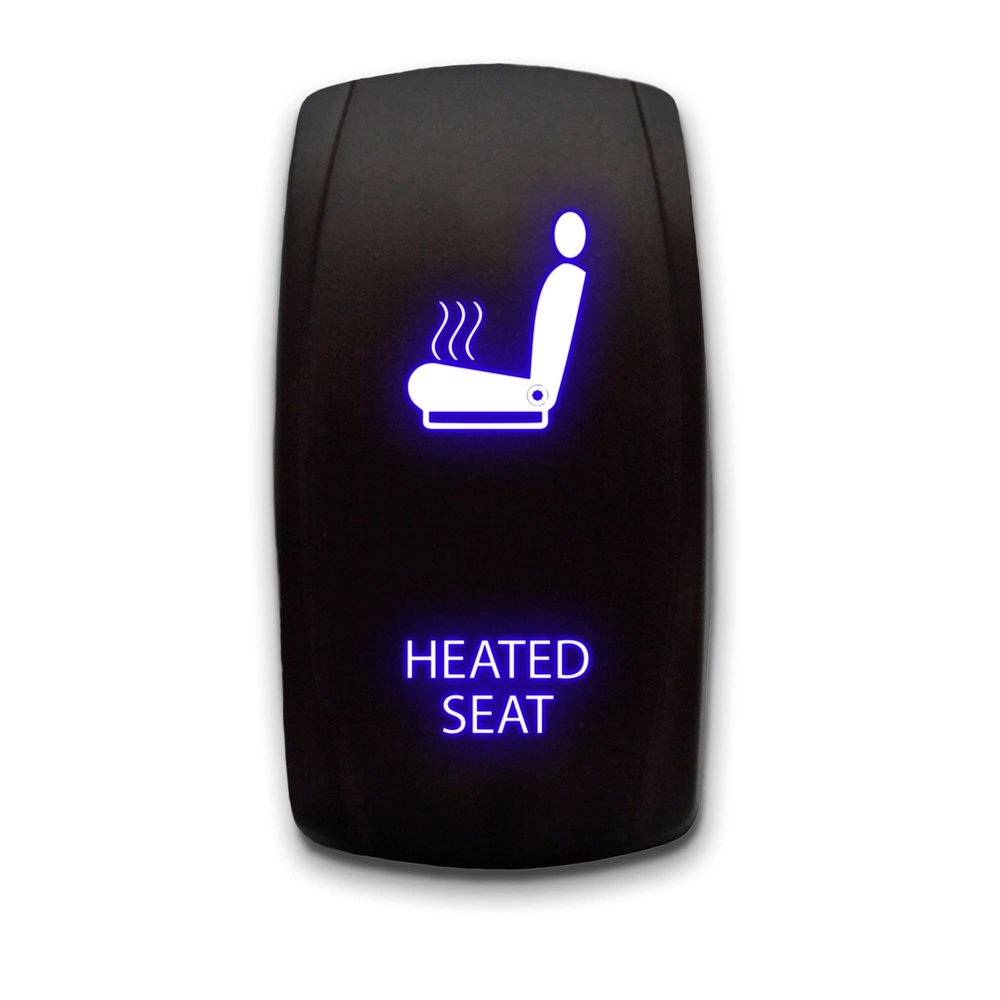 Heated SEAT - Blue - Laser Etched Toggle Switch 20A 12V - Vertical Rocker Switch 5-Pin DPST