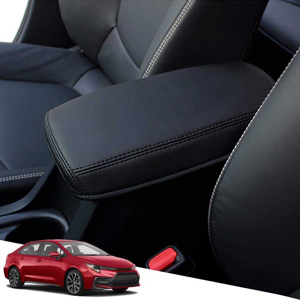 Great-luck PU Leather Center Console Armrest Cover Compatible with Toyota Corolla(2020-2026) Corolla Hatchback(2019-2026),Custom Fit Armrest Pad Protector,Armrest Box Cover Accessories,Black Stitches
