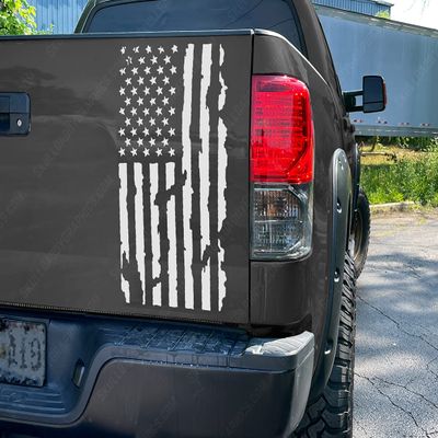 Skull Daddy Graphics Truck Tailgate Vertical Distressed American Flag Decal Sticker (White)