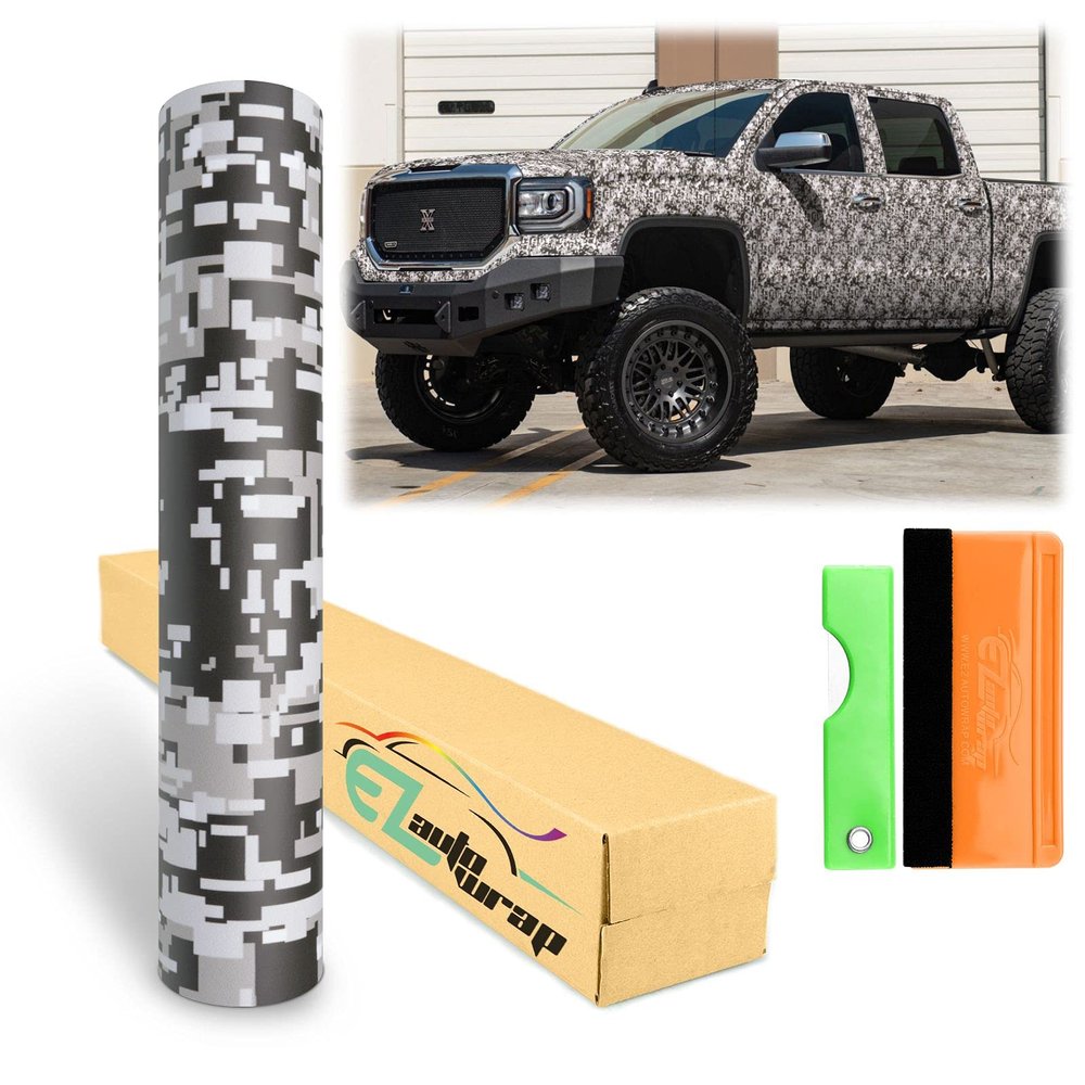 12"x60" (1FT x 5FT) Camouflage Digital Light Gray Viny Wrap Sticker Sheet Film DIY Decal Car Auto Vehicle Motorcycle Air Release Bubble Free Self Adhesive Peel and Stick Free Tool Kit
