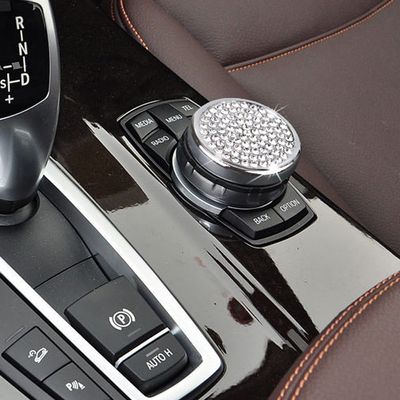 MICROCK Bling Accessories for BMW 1 2 3 5 7 Series X1 X3 X5 X6 Media iDrive Control Switch Button knob Cover Rhinestone Crystal Button, Inner Diameter 1.57 in
